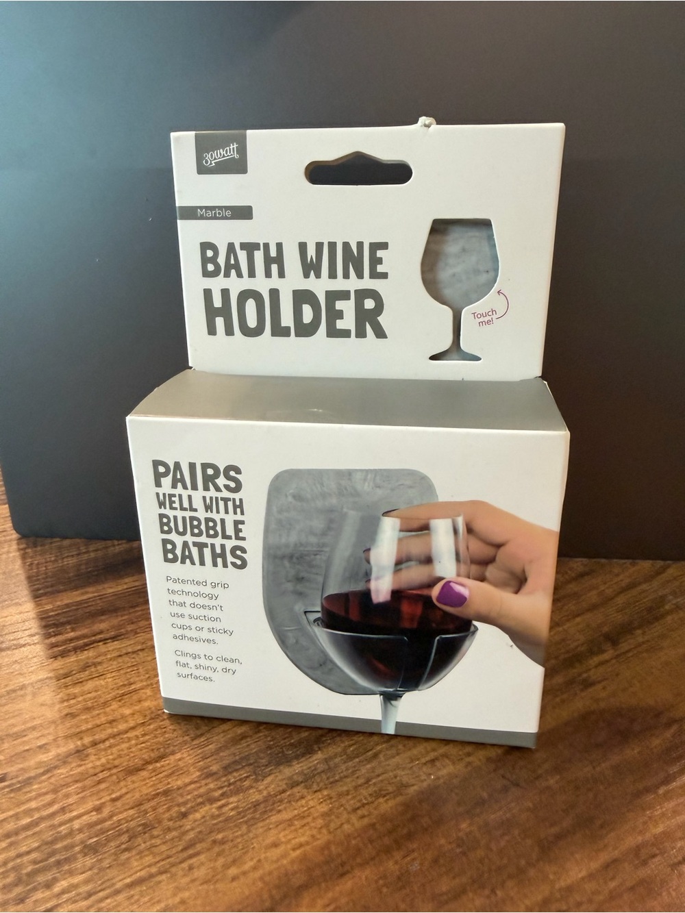 Marble Gray Bath Wine Holder so you can enjoy your drink in the Tub!